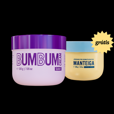 Na compra do Bumbum Suave nessa página, garanta a Manteiga Hidratante de brinde. Essa combinação é a sua aliada pra manter uma pele iluminada e cheia de vida. O Bumbum Cream Suave hidrata profundamente, suaviza estrias, pelos encravados e combate flacidez, deixando a pele macia e firme.
Já a Manteiga Hidratante garante até 72 horas de uma hidratação intensa por ser formulado com manteigas e óleos poderosos. Essa fórmula, misturada aos ativos bioestimuladores de colágeno, recuperam o toque macio e o br