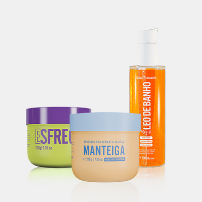 O Kit Trio Spa Hidratante da Beleza Brasileira garante uma rotina de cuidados completa e hidratante com a pele.  No banho, o Esfrega Esfoliante Hidratante de Banho proporciona uma esfoliação suave, sem agredir e que reduz bolinhas inflamadas na pele corporal. Ainda no banho, utilize o Óleo de Banho para proporcion uma limpeza suave, hidratante e perfumada. Já no pós banho, a Manteiga Hidratante Corporal garante hidratação profunda de rápida absorção, que recuperam a barreira cutânea e estimula o colágeno.
